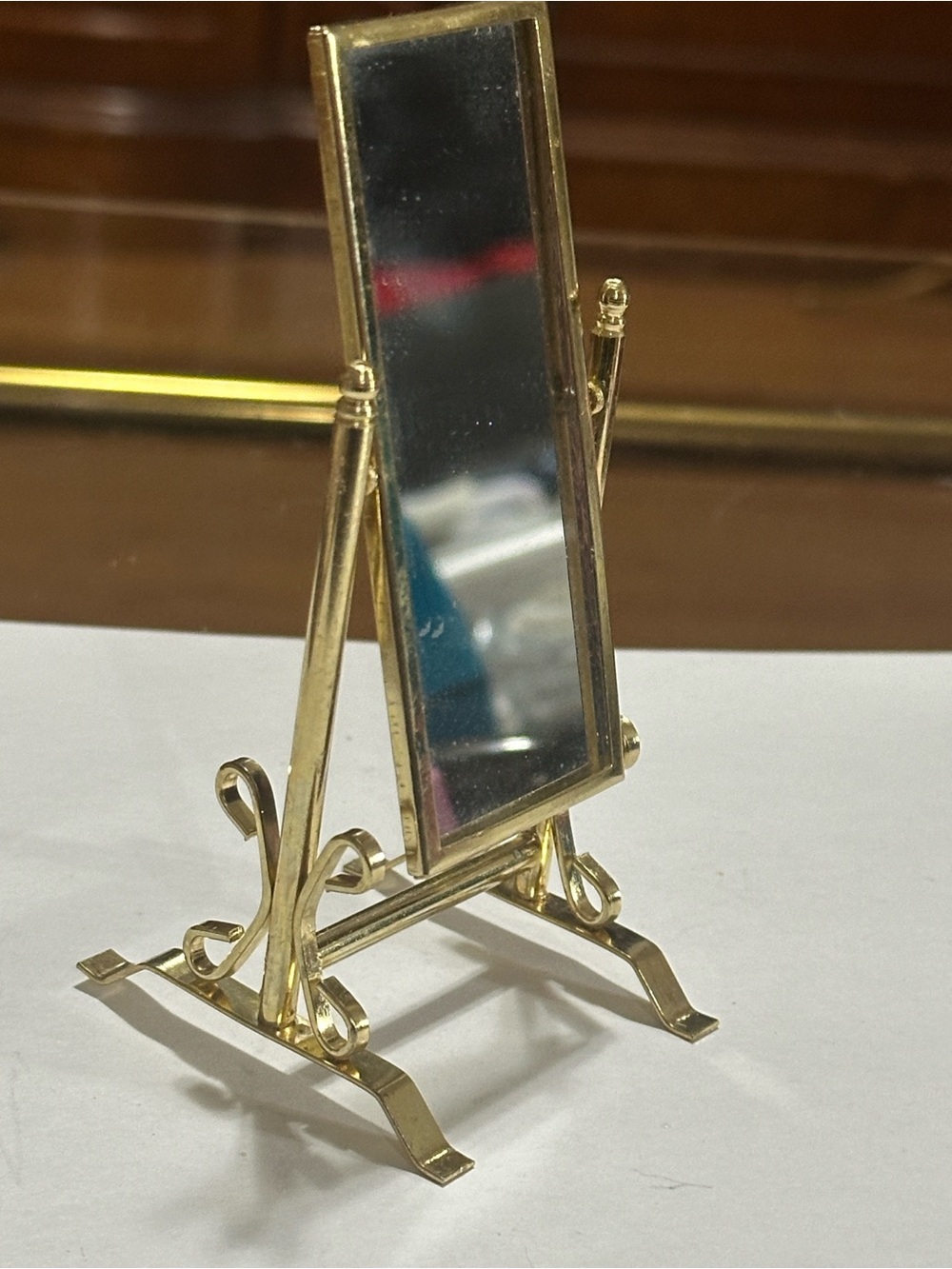 Dollhouse Mirror Full Length Dressing Tilting Gold Metal 1:12 Scale Miniature